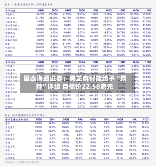 国泰海通证券：黑芝麻智能给予“增持”评级 目标价22.58港元