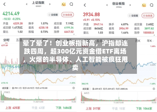 晕了晕了！创业板指新高，沪指却连跌四周	，超300亿元资金借ETF离场，火爆的半导体	、人工智能被疯狂甩卖-第2张图片
