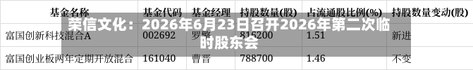 荣信文化：2026年6月23日召开2026年第二次临时股东会