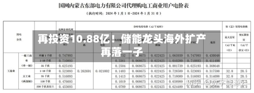 再投资10.88亿!储能龙头海外扩产再落一子-第2张图片